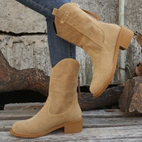 Vintage Martin Boots Women Mid Heel Knight Short Boots In Autumn Winter 2022 New Zipper Closed Retro Apricot Black Fashion Trend (Color: Apricot, size: 40)
