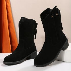 Vintage Martin Boots Women Mid Heel Knight Short Boots In Autumn Winter 2022 New Zipper Closed Retro Apricot Black Fashion Trend (Color: Black, size: 35)
