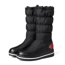 Lucyever Plus Size 44 Winter Down Snow Boots Women Waterproof Embroidery Cotton Padded Boots Female Thicken Warm Platform Shoes (Color: Black, size: 35)