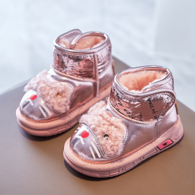 Children Fur Snow Boots for Kids Girls Fashion Letters Printed Girls Platform Boots Cute Warm Plush Shoes Girl Non-slip E10284 (Color: Pink, size: 24)