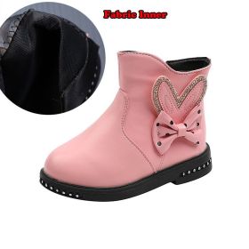 Rabbits Ears Boots Girls Crystal Autumn Booties Warm Cozy Winter Shoes for Girl Polka Dot Bow Little Girl Snow Boots Kids F07232 (Color: Fabric Inner Pink, size: 33)