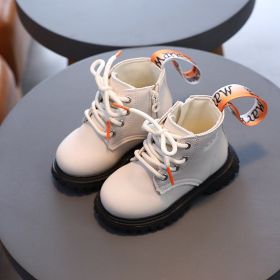 2021 Girls Leather Boots Boys Shoes Spring Autumn PU Leather Children Boots Fashion Toddler Kids Boots Long Tail Boots E09201 (Color: White, size: 27)