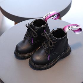 2021 Girls Leather Boots Boys Shoes Spring Autumn PU Leather Children Boots Fashion Toddler Kids Boots Long Tail Boots E09201 (Color: Black, size: 25)