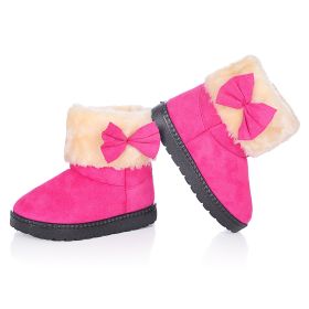 Sweet Bow Girls Shoes Winter Warm Ankle Boots Plush Baby Gril Princess Snow Boots Non-slip Casual Kids Cotton Shoes Size 21-30 (Color: Rose red, size: 28(Insole 17cm))