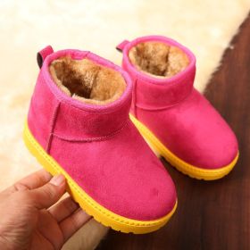 Winter Children Snow Boots Plush Warm Ankle Boots Outdoor Non-slip Cotton Shoes Soft Bottom Baby Boy Girl Casual Kids Sneakers (Color: Pink, size: 23(Insole 14.5cm))