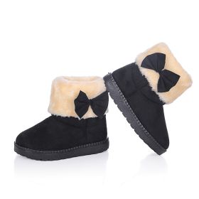 Sweet Bow Girls Shoes Winter Warm Ankle Boots Plush Baby Gril Princess Snow Boots Non-slip Casual Kids Cotton Shoes Size 21-30 (Color: Black, size: 28(Insole 17cm))