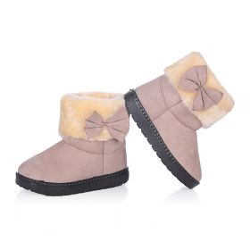 Sweet Bow Girls Shoes Winter Warm Ankle Boots Plush Baby Gril Princess Snow Boots Non-slip Casual Kids Cotton Shoes Size 21-30 (Color: Gray, size: 24(Insole 14.5cm))