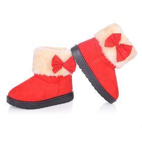 Sweet Bow Girls Shoes Winter Warm Ankle Boots Plush Baby Gril Princess Snow Boots Non-slip Casual Kids Cotton Shoes Size 21-30 (Color: Red, size: 30(Insole 18.5cm))