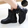 Girls Boots Fashion Rhinestone Bow Leather Ankle Boots Winter Plush Warm Big Girl Snow Boots Flat Casual Kids Shoes Size 27-37
