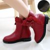 Girls Boots Fashion Rhinestone Bow Leather Ankle Boots Winter Plush Warm Big Girl Snow Boots Flat Casual Kids Shoes Size 27-37