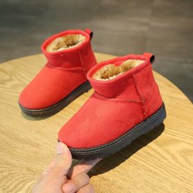 Winter Children Snow Boots Plush Warm Ankle Boots Outdoor Non-slip Cotton Shoes Soft Bottom Baby Boy Girl Casual Kids Sneakers (Color: Red, size: 24(Insole 15cm))