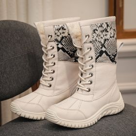 Winter Snow Boots Women Comfortable Ankle Boots Women Lace Up Warm Platform Boots Non-slip Mid-Calf Ladies Boots Botas Hombre (Color: White, size: 11)