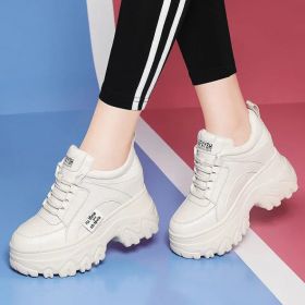 Ladies Casual Shoes Lace-up Fashion Sneakers Platform Snow Boots Autumn Women Boots PU Leather Women's Shoes Zapatos De Mujer (Color: Creamy-white, size: 6)