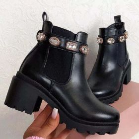 Luxury Ankle Boots Autumn Winter Rhinestone Rainbow Short Boots Women (Color: Black, size: 43)