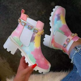 Luxury Ankle Boots Autumn Winter Rhinestone Rainbow Short Boots Women (Color: Colorful, size: 43)
