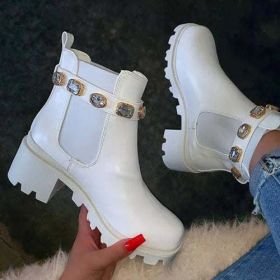 Luxury Ankle Boots Autumn Winter Rhinestone Rainbow Short Boots Women (Color: White, size: 35)