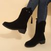 Vintage Martin Boots Women Mid Heel Knight Short Boots In Autumn Winter 2022 New Zipper Closed Retro Apricot Black Fashion Trend